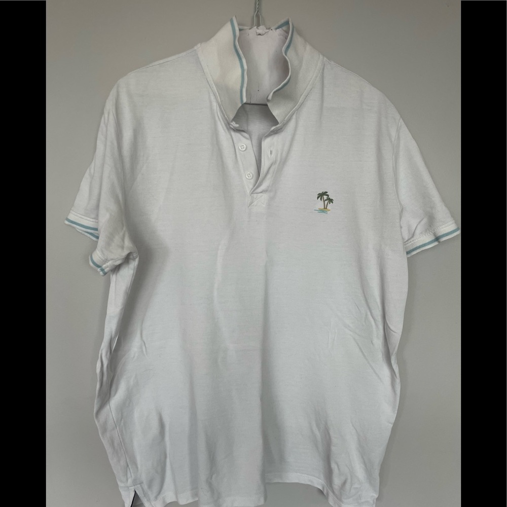 Jack & Jones White XL Mens Polo w/ baby blue trim.